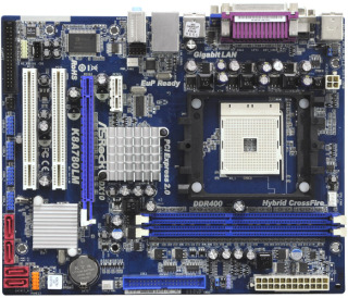 ASRock K8A780LM, s.754, RS780L(760G)/SB710, 2xDDR, SATA2, RAID, LAN, IDE, DVI, VGA, LPT port, 5.1, mATX