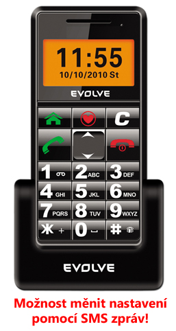 GSM mobilní telefon Evolve Easy s dobíjecím stojánkem (velký displej,snadné ovládání,SOS tlačítko,baterka,černý)