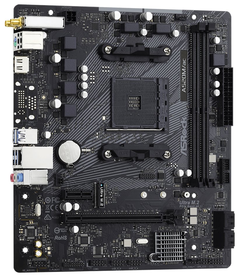 ASRock A520M/AC / AMD A520 / AM4 / 2x DDR4 DIMM / M.2 / HDMI / WiFi