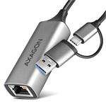 AXAGON ADE-TXCA, USB-C + USB-A 3.2 Gen 1 - Gigabit Ethernet síťová karta, Asix AX88179, auto instal