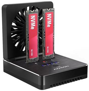 AXAGON ADSA-M2C22, USB-C 20Gbps dokovací stanice pro 2× M.2 NVMe/SATA SSD s funkcí klonování