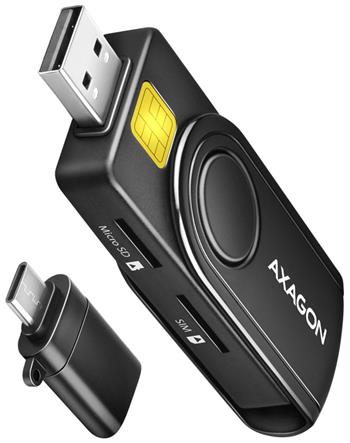 AXAGON CRE-SMP2A, USB-A + USB-C PocketReader 4-slot čtečka Smart card (eObčanka) + SD/microSD/SIM