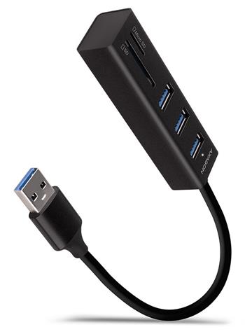 AXAGON HMA-CR3A, USB 3.2 Gen 1 hub, porty 3x USB-A + čtečka karet SD/microSD, kovový, kabel USB-A 20