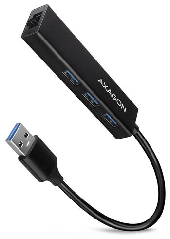 AXAGON HMA-GL3A, USB 3.2 Gen 1 hub, porty 3x USB-A + Gigabit Ethernet, kovový, kabel USB-A 20cm