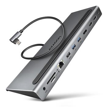 AXAGON HMC-4KX3, USB-C 5Gbps dokovací stanice, 2x HDMI + DP, 3x USB, RJ-45, SD/mSD, audio, PD 100W