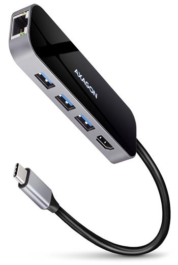 AXAGON HMC-6GL, USB 3.2 Gen 1 hub, 3x USB-A, HDMI 4k/30Hz, RJ-45 GLAN, PD 100W, kabel USB-C 20cm