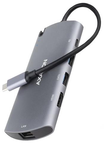AXAGON HMC-6M2, USB 3.2 Gen 1 hub, 2x USB-A, HDMI, RJ-45 GLAN, SATA M.2, PD 100W, kabel USB-C 18cm