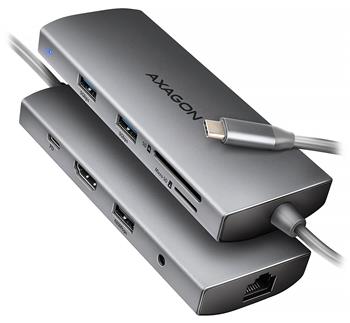 AXAGON HMC-8HLSA, USB 5Gbps hub, 3x USB-A, HDMI 4k/60Hz, RJ-45 GLAN, SD/microSD, audio, PD 100W