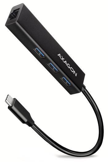 AXAGON HMC-GL3A, USB 3.2 Gen 1 hub, porty 3x USB-A + Gigabit Ethernet, kovový, kabel USB-C 20cm