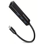 AXAGON HMC-GL3A, USB 3.2 Gen 1 hub, porty 3x USB-A + Gigabit Ethernet, kovový, kabel USB-C 20cm