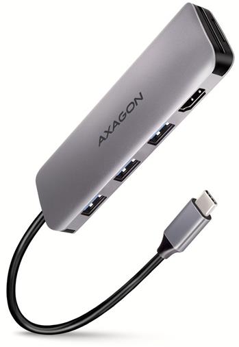 AXAGON HMC-HCR3A, USB 3.2 Gen 1 hub, porty 3x USB-A, HDMI 4k/30Hz, SD/microSD, kabel USB-C 20cm