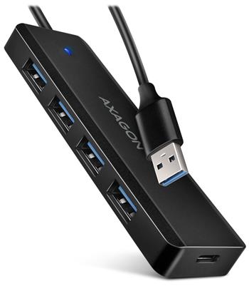 AXAGON HUE-C1A, 4x USB 5Gbps TRAVEL hub, USB-C napájecí konektor, kabel USB-A 19cm