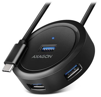 AXAGON HUE-P1C, 4x USB 3.2 Gen 1 ROUND hub, micro USB napájecí konektor, kabel USB-C 30cm