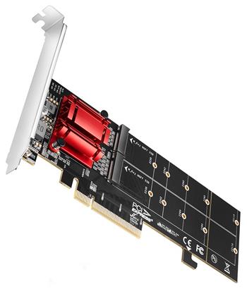 AXAGON PCEM2-ND, PCIe x8 řadič - 2x M.2 NVMe M-key slot, RAID, podpora desek bez bifurkace, vč. LP