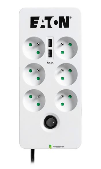 EATON přepěťová ochrana Protection Box 6 USB FR, 6 zásuvek + 2x USB