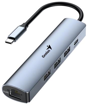 GENIUS hub UH-545/ USB-C na RJ45 Gigabit/ 3x USB3.0/ USB-C 3A nabíjení/ kovově šedý