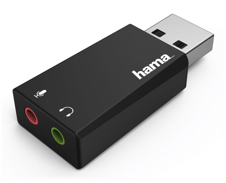 HAMA zvuková karta/ externí/ 2.0 stereo/ USB/ 2x 3,5 mm jack/ černá ...
