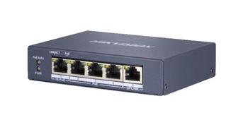 Hikvision full Gb switch 4x PoE (1x HI-PoE), 1x uplink RJ-45, 60W, dosah až 300m