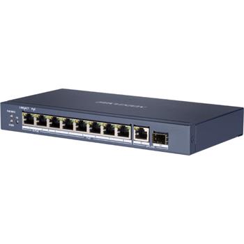 Hikvision full Gb switch 8x PoE (2x HI-PoE), 1x uplink RJ-45 + 1x uplink SFP, 110W, dosah až 300m