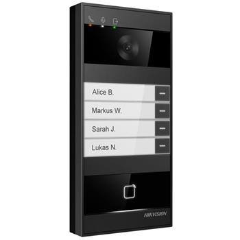 Hikvision IP dveřní interkom 4-tlač., 4MPx kamera 150°, rozpoznání obličeje, čtečka karet, Wi-Fi, Bluetooth