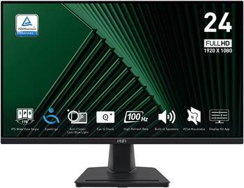 MSI PRO MP245G/ 24"/ 1920x1080/ IPS/ 4ms/ 100Hz/ 300cd/m2/ 1300:1/ HDMI/ DP/ VESA/ černý