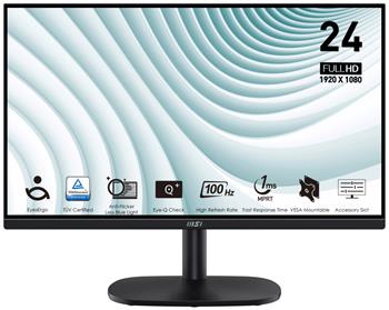 MSI PRO MP245V/ 24"/ 1920x1080/ VA/ 4ms/ 100Hz/ 300cd/m2/ 4000:1/ HDMI/ VESA/ černý