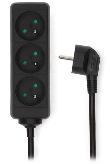 NEDIS napájecí prodlužovací zásuvka/ úhlová/ 3x zásuvka/ černá/ 3m