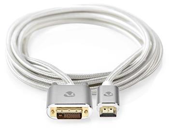 NEDIS PROFIGOLD HDMI kabel/ konektor HDMI - DVI-D 24+1 zástrčka/ bavlna/ stříbrný/ BOX/ 2m