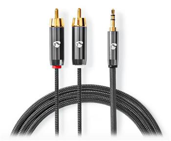 NEDIS PROFIGOLD stereo audio kabel/ 3,5 mm jack zástrčka - 2x RCA zástrčka/ bavlna/ šedý/ BOX/ 1m