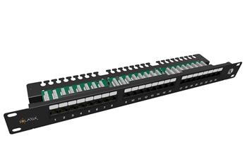 Solarix - 19" Patch panel 24 x RJ45 CAT5E UTP černý s vyvazovací lištou