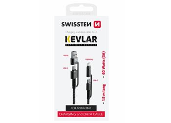 SWISSTEN DATOVÝ KABEL KEVLAR 4in1 3A 1,5 M ANTRACIT