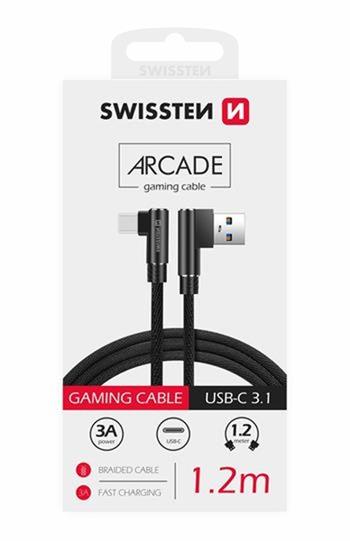 SWISSTEN TEXTILNÍ DATOVÝ KABEL ARCADE USB / USB-C 1,2 M ČERNÝ