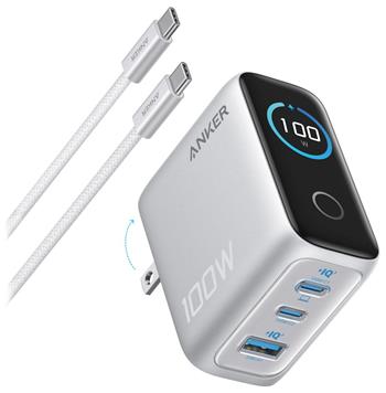 Anker Prime nabíječka/ 100W/ 2x USB-C/ USB/ displej/ stříbrná + USB-C kabel