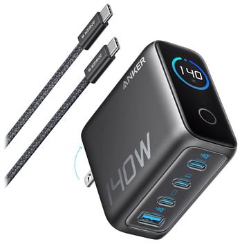 Anker Prime nabíječka/ 140W/ 3x USB-C/ USB/ displej/ šedá + USB-C kabel