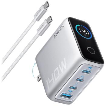 Anker Prime nabíječka/ 140W/ 3x USB-C/ USB/ displej/ stříbrná + USB-C kabel