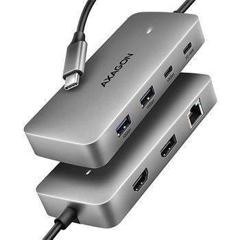 AXAGON HMC-CUB83X2, USB-C 10Gbps Hub, HDMI + DP 4k/144Hz, 2x USB-A + USB-C, RJ-45 GLAN, PD 100W