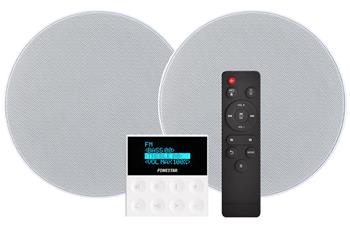 Fonestar Ozvučovací set 2×15 W RMS, BT 5.3, FM/USB, LCD, 2× stropní repro 6"/8ohm, hl 70 mm, ovladač
