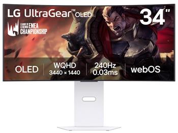LG monitor zakřivený 34GX90SA-W 34 " OLED/3440x1440/21:9/275cd/m2/240 HZ/0,03ms/ DP/HDMI/USB-C/LAN/7Wx2/výškově stav.
