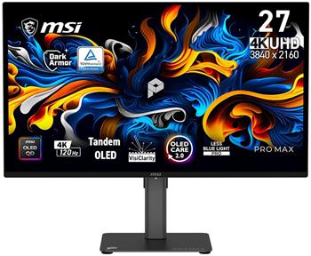 MSI Gaming PRO MAX 271UPX12G/ 26,5"/ 3840x2160 / OLED/ 0,03ms/ 120Hz/ 250cd/m2/ 1500000:1/ HDMI/ DP/ VESA/ černý