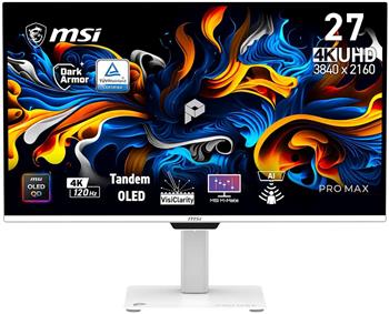 MSI Gaming PRO MAX 271UPXW12G/ 26,5"/ 3840x2160 / OLED/ 0,03ms/ 120Hz/ 250cd/m2/ 1500000:1/ HDMI/ DP/ VESA/ bílý