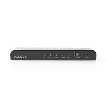 Nedis VSPL3474AT- HDMI Rozbočovač | 4 Porty port(s) | Vstup HDMI | 4x HDMI výstup | 4K@60Hz | 18 Gbps | Kov | černý
