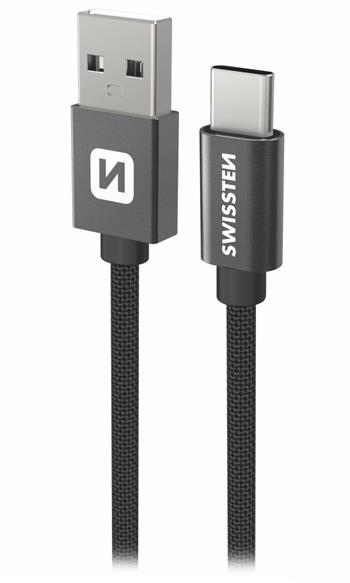 Swissten Datový kabel Textile USB / USB-C 0,5 m černý