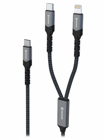 Swissten nabíjecí kabel 2v1 USB-C / USB-C + lightning 100w 1,5 m černý