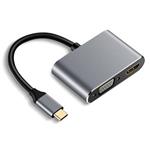 XtendLan Konvertor USB C na HDMI (F) 4k a VGA (F) 1080p, USB C PD, USB 3.0, pokovený box